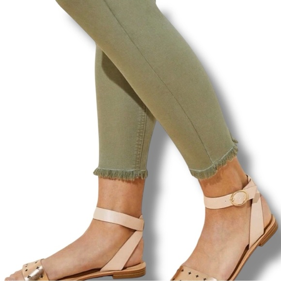 LOFT 28/6 Frayed Hem High Rise Skinny Crop Jeans Garden Green Cotton-Elastane - Picture 4 of 8